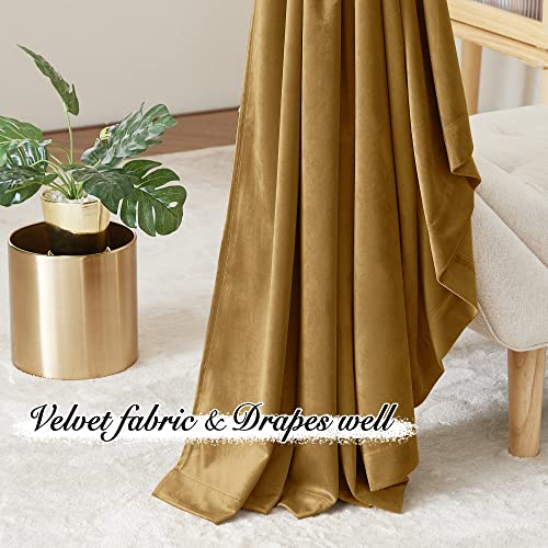 Pony Dance Golden Brown Velvet Curtains 84 inches Long with Rod Pocket Back Tab Top - Thick Havy Plush Velvet Drapes for Dining Room/Kitchen/Country House, 52Wx 84L, 2 PCs - color: Golden Brown, size: 52"W x 84"L (Pack of 2)