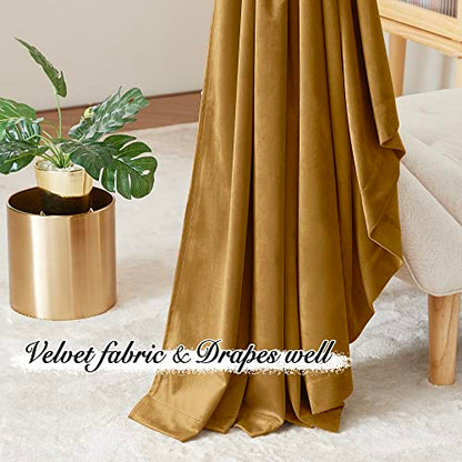 Pony Dance Golden Brown Velvet Curtains 84 inches Long with Rod Pocket Back Tab Top - Thick Havy Plush Velvet Drapes for Dining Room/Kitchen/Country House, 52Wx 84L, 2 PCs - color: Golden Brown, size: 52"W x 84"L (Pack of 2)
