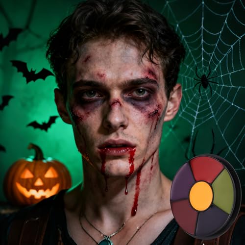 6 Colors Face Paint Bruise Palette, Halloween Washable Body Paint | Halloween SFX Makeup Body Paint Makeup Kit, Face Body Paint Palette with Brush Sponge for Witch Monster Cosplay Costumes - color: Hulk Makeup