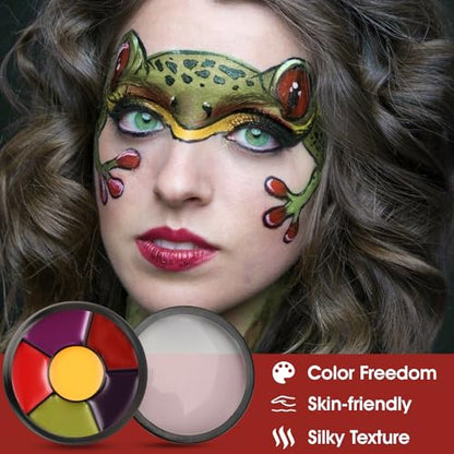 6 Colors Halloween Face Body Paint + 6pc Sponge + 3pc Brush, Yellow Purple Red Green Bruise Wheel for SFX Makeup, Face-Paint Body Paint Halloween Makeup Kit for Zombie Clown Joker Alien Witch Costume - color: Set 03