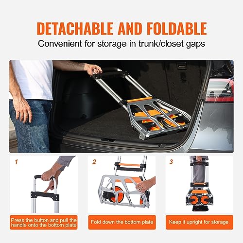 VEVOR Folding Hand Truck and Dolly, 275 Lbs Capacity, Aluminum Foldable Cart, Heavy-Duty Luggage Trolley Cart with Telescoping Handle and PP+TPR Wheels for Home, Office, Shopping, Travel - size: 275 lbs