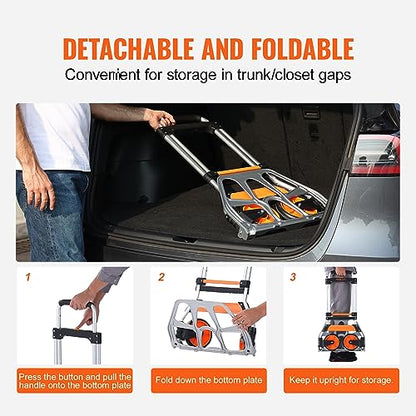 VEVOR Folding Hand Truck and Dolly, 275 Lbs Capacity, Aluminum Foldable Cart, Heavy-Duty Luggage Trolley Cart with Telescoping Handle and PP+TPR Wheels for Home, Office, Shopping, Travel - size: 275 lbs