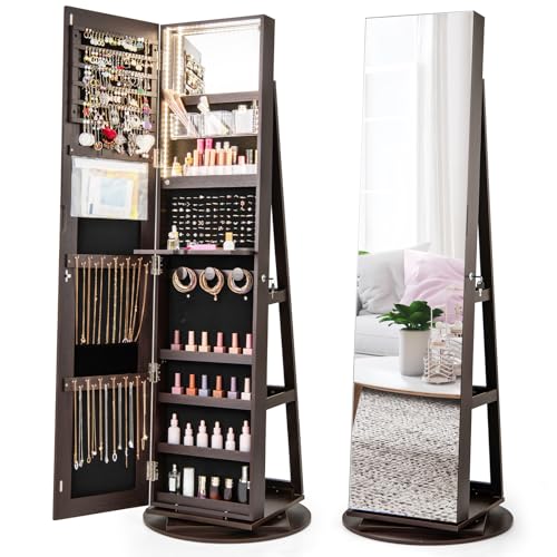 LOKO 360° Swivel Jewelry Cabinet, Lockable Jewelry Organizer (Espresso) - color: Espresso