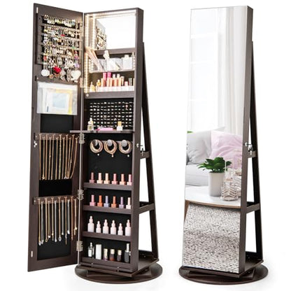 LOKO 360° Swivel Jewelry Cabinet, Lockable Jewelry Organizer (Espresso) - color: Espresso