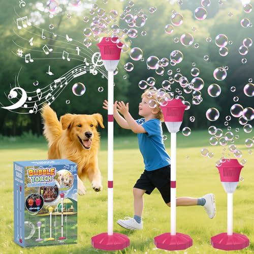 Infowush Bubble Machine for Kids, Automatic Standing Bubble Maker Machine | Height Adjustable Up to 47 Inches, Outdoor Battery Bubble Machine with Light/Music for Toddlers, Birthday Party Gifts (Red) - color: Red