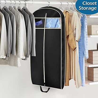MISSLO 43" Gusseted Travel Garment Bag with Accessories Zipper Pocket Breathable Suit Garment Cover for Shirts Dresses Coats, Black - size: 43 inch