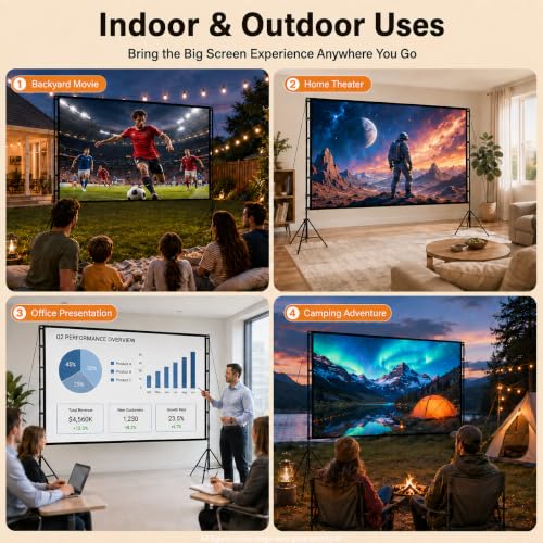 120 Inch Projector Screen with Stand for TOWOND Outdoor 4K Backyard Movies | Lightweight 19mm tripod, front/rear 16:9 screen and carry bag for backyard movie nights, camping and indoor use.