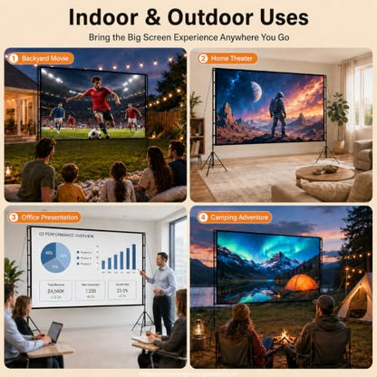 120 Inch Projector Screen with Stand for TOWOND Outdoor 4K Backyard Movies | Lightweight 19mm tripod, front/rear 16:9 screen and carry bag for backyard movie nights, camping and indoor use.