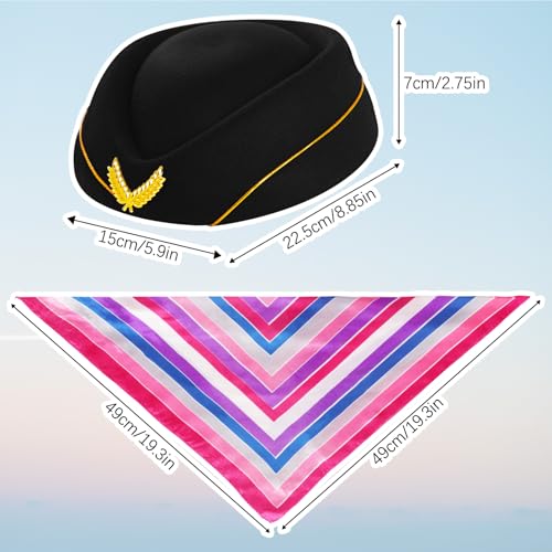 5 Pcs Flight Attendant Costume Accessories Women Airline Stewardess Outfits Flight Attendant Hat Pin Sunglasses Scarf Gloves - color: Black