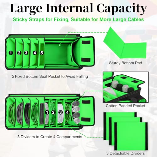 Large Dj Cable Bag with Detachable Dividers, Bottom Pad | Dj Bag for Equipment and Accessories with Laptop and Microphone Pocket, Dj Gig Bag for Musician, Professional, Travel, Green - color: Green, style: Dj Cable Bag