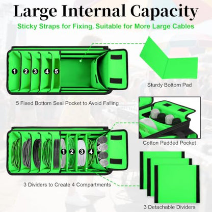 Large Dj Cable Bag with Detachable Dividers, Bottom Pad | Dj Bag for Equipment and Accessories with Laptop and Microphone Pocket, Dj Gig Bag for Musician, Professional, Travel, Green - color: Green, style: Dj Cable Bag