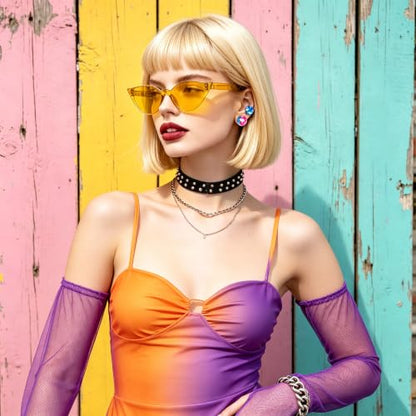 Short Bob Straight Hair Wigs with Bangs, Heat Resistant Fiber Hair, Cat Eye Glasses for Women (Light Gold) - color: Light Gold