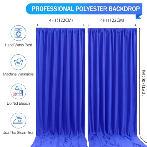 Royal Blue Backdrop Curtain 2 Panels-Wrinkle-Free Royal Blue Curtains Polyester Photography Drapes for Baby Shower Birthday Party Photo Background Backdrop Stand- 8 X10FT - color: Royal Blue, size: W4' x H10'(2 panels)