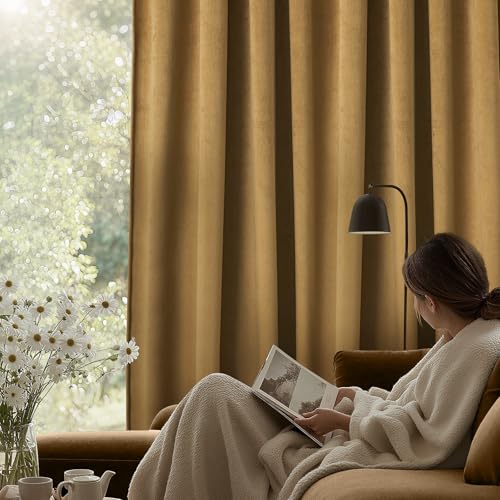 SimpleHome Golden Brown Velvet Curtains 84 Inch for Living Room Rod Pocket | Luxury Blackout Velvet Curtains,Thermal Insulated 2 Panels Room Darkening Drapes,Velvet Bedroom Curtains,W52 x L84,2 Panels - color: Golden Brown, size: 52"W x 84"L (Pack of 2)