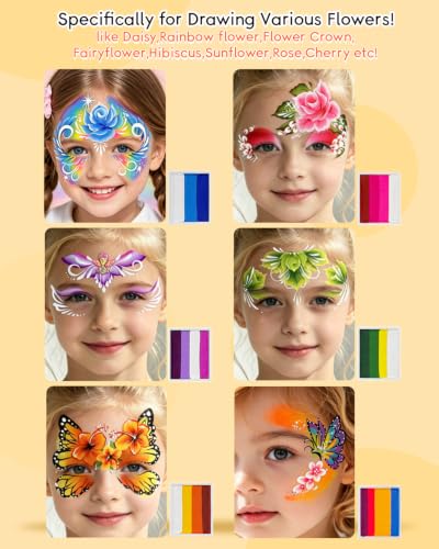 Anka Bella Face Painting Kit for Kids & Adults, Professional Water Activated Face Paint Palette with 14 Brushes, Stencils & Sponges, Non Toxic Hypoallergenic Washable for Drawing Various Flowers - color: BloomArt Palette