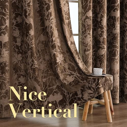 H.VERSAILTEX Velvet Birds and Lotus Curtains for Bedroom 96" L, Caramel | Luxury Velvet, Room Darkening, Light Blocking, Noise Reducing, Thermal Insulated, Grommet Top, 52 X 96 Inch, 2 Panels - color: Lotus-caramel, size: 52"W x 96"L (Pack of 2)
