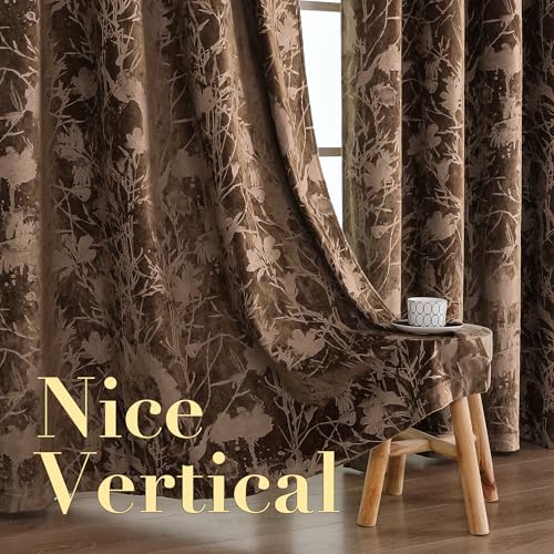 H.VERSAILTEX Velvet Birds and Lotus Curtains for Living Room 108"L, Caramel | Luxury Velvet, Room Darkening, Light Blocking, Noise Reducing, Thermal Insulated, Grommet Top, 52 X 108 Inch, 2 Panels - color: Lotus-caramel, size: 52"W x 108"L (Pack of 2)