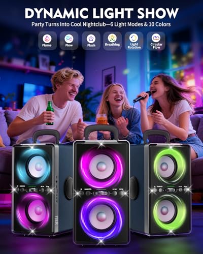 YIER Bluetooth Speaker, 240W Peak Loud Party Speaker with Big Bass, 20H Playtime, TWS, BT5.3, Large Portable Wireless Boom Box with LED Light for Outdoor Backyard Beach Home (Leather Blue) - color: Leather Blue