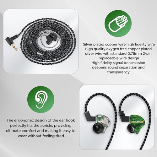 IEM,1BA+1DD 2 Driver in Ear Monitor,HiFi Earbuds Wired,Gaming Earbuds,Hybrid IEMS Earphones with Wooden Handmade Craft Surface Cover,Detachable Cable for Musician,Pop Rock R&B (Green)