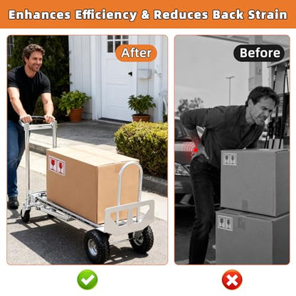 Aluminum 4 in 1 Convertible Hand Truck Dolly, 1000Lbs Capacity, Heavy Duty Folding Hand Truck Dolly Cart with Wheels 10" All-Terrain Tires, Hand Trucks for Logistics, Home, Office, School, Silver - color: Silver