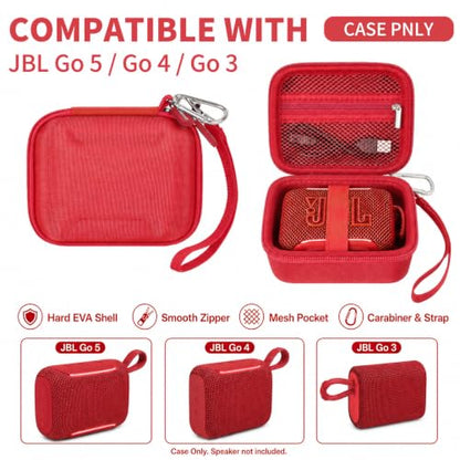 Hard EVA Carrying Case Compatible with JBL Go 5/4/3 Ultra-Portable Speaker | Travel Storage Bag with Mesh Pocket, Double Zipper, Stay-In-Place Strap, Detachable Handle, Carabiner, Case Only，Red - color: Red