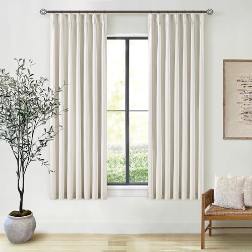 Natural 100% Blackout Pinch Pleated Linen Curtains 63 Inch Long with Liner - color: Natural Linen, size: 40"W x 63"L (Pack of 2)