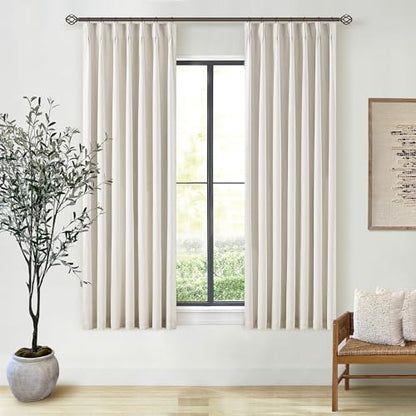 Natural 100% Blackout Pinch Pleated Linen Curtains 63 Inch Long with Liner - color: Natural Linen, size: 40"W x 63"L (Pack of 2)