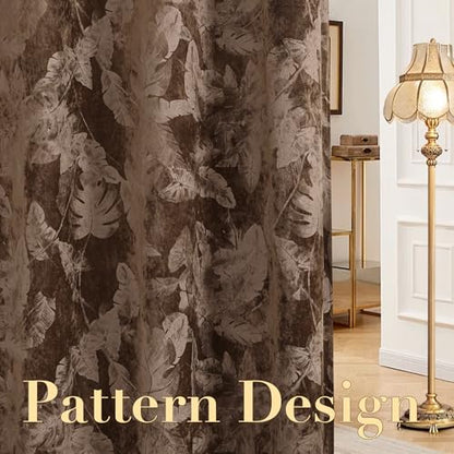 H.VERSAILTEX Velvet Leaf Pattern Curtains for Living Room 84" L, Caramel | Luxury Velvet, Room Darkening, Light Blocking, Noise Reducing, Thermal Insulated, Grommet Top, 52 X 84 Inch, 2 Panels - color: Leaf-caramel, size: 52"W x 84"L (Pack of 2)