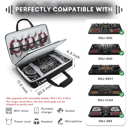 AUROTIER DJ Bag for DDJ-FLX4/DDJ 200/DDJ 400/DDJ REV1, Padded DJ Controller Crossbody Bag with 4 Pockets for 17.3 Inch Laptop, Cables, DJ Mixer Case with Adjustable Shoulder Strap for DJ Equipment - color: Grey