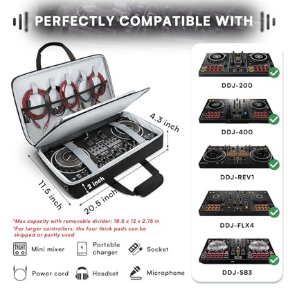 AUROTIER DJ Bag for DDJ-FLX4/DDJ 200/DDJ 400/DDJ REV1, Padded DJ Controller Crossbody Bag with 4 Pockets for 17.3 Inch Laptop, Cables, DJ Mixer Case with Adjustable Shoulder Strap for DJ Equipment - color: Grey