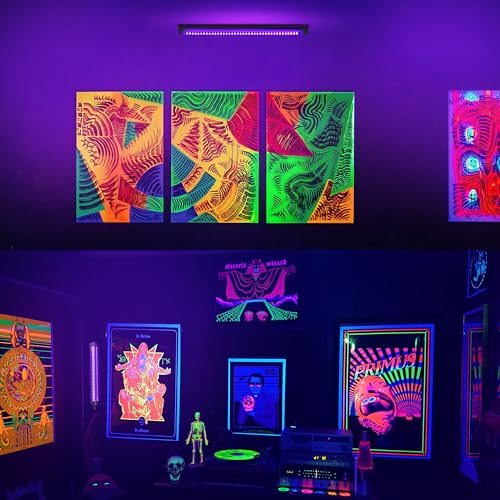 3 Pcs Black Light Bar, 12W 1ft USB Blacklight Strip Light for Glow Party, Magnetic Black Light Strip Tube, Portable LED Black Light for Fluorescent Tapestry Poster Body Paint Christmas Cabinet