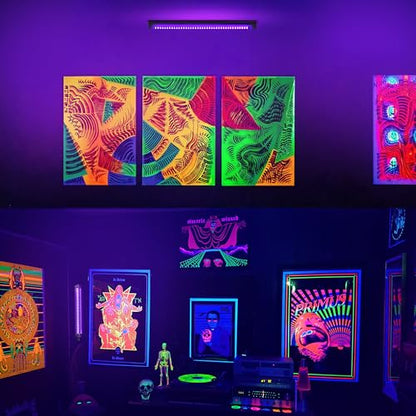 3 Pcs Black Light Bar, 12W 1ft USB Blacklight Strip Light for Glow Party, Magnetic Black Light Strip Tube, Portable LED Black Light for Fluorescent Tapestry Poster Body Paint Christmas Cabinet