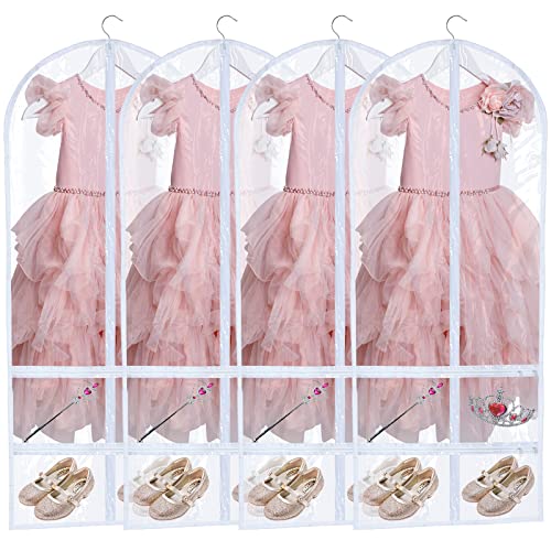 Sanwuta 4 Pcs Clear PVC Large Dance Garment Bags for Dancers Costume Long Garment Bag with 4 Zipper Pockets for Competitions(22.8 x 51 Inch,Clear) - size: 22.8 x 51 Inch