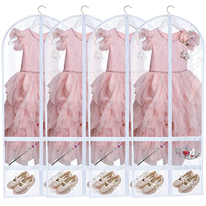 Sanwuta 4 Pcs Clear PVC Large Dance Garment Bags for Dancers Costume Long Garment Bag with 4 Zipper Pockets for Competitions(22.8 x 51 Inch,Clear) - size: 22.8 x 51 Inch