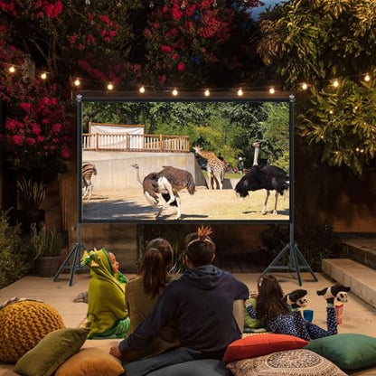 TOWOND Projector Screen with Stand,120 inches Indoor Projector Screen Outdoor Portable 16:9 4K HD Rear Front Projection Movie Screen with Carry Bag Wrinkle-Free Design for Backyard Theater