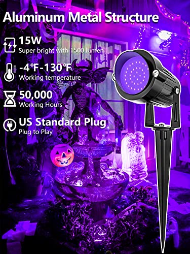 ZUCKEO Halloween Black Light Spotlight Outdoor LED Blacklight, 15W Waterproof Spot Lights Landscape Lighting with US Plug for Glow Party Body Paint Fluorescent Poster Bar Yard Garden Decor(1Pack) - size: 1 Pack