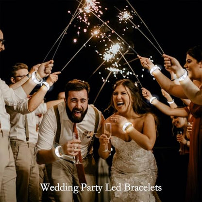24 Pcs LED Glow Bracelets Sound Activated Bracelet Glow Bracelets with Flashing LED Strobe for Wedding,Carnival,Concerts , Night Events, Rave, Game Prizes, Birthday Party Favor (white) - color: White