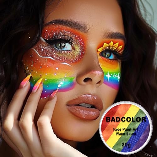 Pride Flag Face Body Paint, Rainbow Face Painting Kit for LGBT Gay Lesbian Pride Day Parades LGBTQ Celebrations Party, Water Based Facepaint for Kids Adults Halloween Cosplay Art Costume SFX Makeup - color: Rainbow Pride