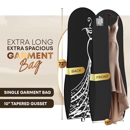 Your Bags Women’s Dress and Gown Garment Bag -72”x24” and 10” Tapered Gusset Prom Bags (Black/White Dress Print) - color: Black/White Dress Print