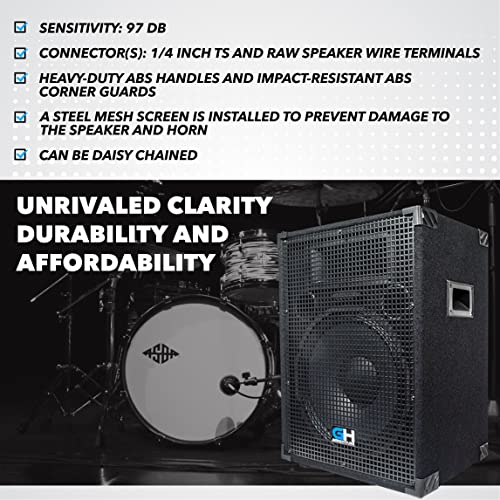 Grindhouse Speakers - GH15L - Passive 15 Inch 2-Way PA/DJ Loudspeaker Cabinet - 800 Watt Full Range PA/DJ Band Live Sound Speaker - size: Single