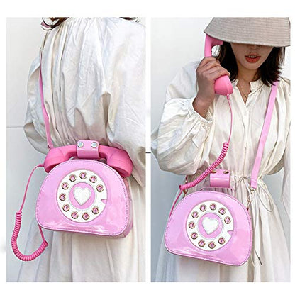 Oweisong Fun Telephone Purse for Women Novelty Pink Phone Tote Handbags Top Handle Shoulder Crossbdoy Bag - color: Pink