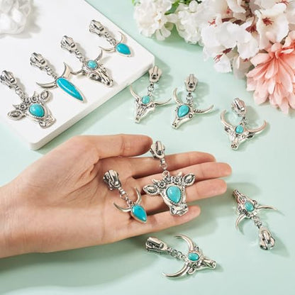 Sparkeads 14Pcs Turquoise Alloy Zipper Replacement Slider,Antique Silver Zippers Sliders for Sewing,Metal Zipper Pull Replacement for DIY Craft Bag Luggage Clothing Wallet Jacket Supplies-Cattle Head - style: Cattle Head