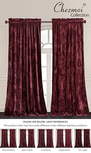 Chezmoi Collection Lux Burgundy Red Crushed Velvet Curtains 2 Panel Set - 84 inches Long Room Darkening Luxury Distressed Velvet Rod Pocket Window Drapes for Living Room Bedroom 50" W x 84" L - color: Burgundy Red
