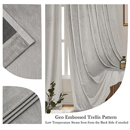 Central Park Gray Velvet Blackout Window Curtain Panels 60%-70% Room Darkening Rod Pocket Back Tab Geometric Embossed Trellis Themal Weave Energy Efficient Bedroom Drapes (52" Wx63 L, 2 Panels) - color: Grey, size: 52"W x 63"L (Pack of 2)