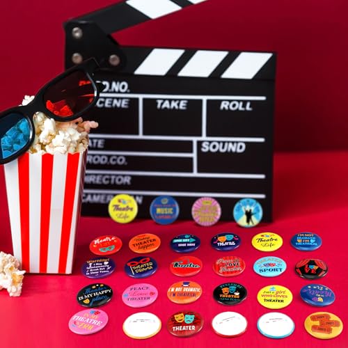 Landical 50 Pcs Funny Round Button Pins Unique Graphic Badges, Cute Cartoon Decorative Brooch Pins for Backpacks, Hats Jackets Clothing DIY Craft Gift Favors - style: Theater