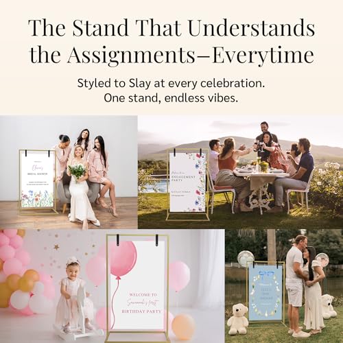 Gold Wedding Welcome Sign Stand with Holder - Elegant Metal Easel Display for Seating Chart, Reception Signs, Welcome Board - 30+ Customizable designs for Baby, Bridal Shower - Versatile Party Sign Holder - color: Gold