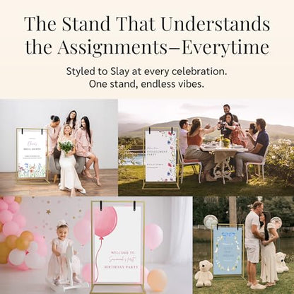 Gold Wedding Welcome Sign Stand with Holder - Elegant Metal Easel Display for Seating Chart, Reception Signs, Welcome Board - 30+ Customizable designs for Baby, Bridal Shower - Versatile Party Sign Holder - color: Gold