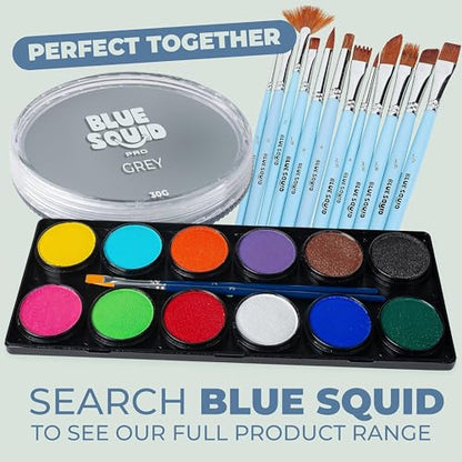 Blue Squid Face Paint Water Based Single Cake Professional Face Paint & Body Paint - Water Activated, Kids Adults Face Painting for Costume, Halloween Makeup, Cosplay - Classic Grey Face Paint 30g - color: Classic Grey 30g