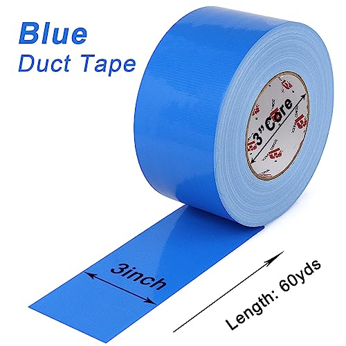 BOMEI PACK 3 Inch Blue Duct Tape Waterproof,9 Mil Thick Heavy Duty Duct Tape Blue,3 Inch x 60 Yards,No Residue,Strong,Flexible and All Weather,Professional for Indoor & Outdoor Use - color: blue