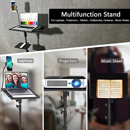 Projector Tripod Stand with Wheels Adjustable Height Laptop Tripod Stand Treadmill Laptop Stand with 2 Shelves Mouse Tray Phone Holder Projector Tripod Music Stand Office Home Portable Laptop Floor Stand